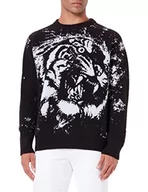 Swetry męskie - Just Cavalli Sweter męski, 900j czarny żakard, M - miniaturka - grafika 1