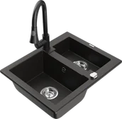 Zlewozmywaki z baterią - Mexen Carlos zlewozmywak granitowy 1,5-komorowy z baterią kuchenną Elia, czarny/złoty metalik - 6518-75-670101-70 - miniaturka - grafika 1