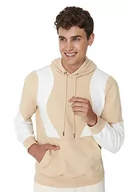 Bluzy męskie - Trendyol Męska bluza z kapturem Colorblock Regular, BEŻOWY, L - miniaturka - grafika 1