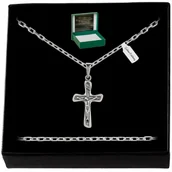 Naszyjniki męskie - MĘSKI SREBRNY ŁAŃCUSZEK ANKIER + ZAWIESZKA KRZYŻYK PR. 925 PREZENT DLA MĘŻA - Golden Celebrity - miniaturka - grafika 1