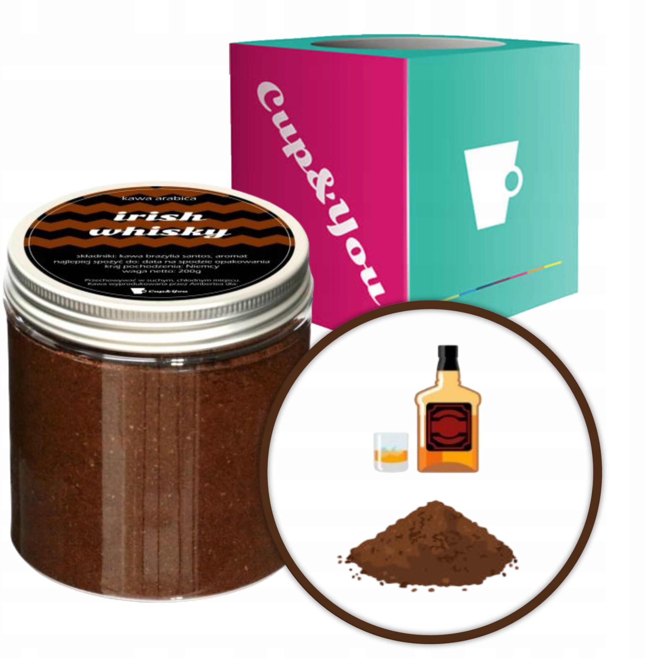 Kawa aromatyzowana o smaku IRISH WHISKY mielona ARABICA 200g PREMIUM na prezent upominek dla kobiety mężczyzny faceta mamy taty żony męża