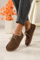 Półbuty damskie - Brązowe półbuty barefoot skórzane zamszowe damskie szerokie na elastycznej płaskiej podeszwie sznurowane PRODUKT POLSKI Casu 672 - miniaturka - grafika 1