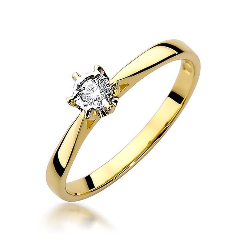 Złoty pierścionek Diament 0,05ct żółte złoto pr. 585