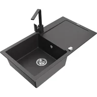 Zlewozmywaki z baterią - Mexen Leo zlewozmywak granitowy 1-komorowy z ociekaczem i baterią kuchenną Rita, czarny nakrapiany - miniaturka - grafika 1