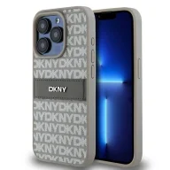 Etui i futerały do telefonów - Etui DKNY Leather Mono Stripe & Metal Logo na iPhone 15 Pro Max - beżowe - miniaturka - grafika 1