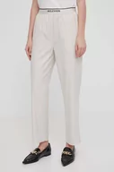 Spodnie damskie - Tommy Hilfiger spodnie damskie kolor beżowy proste high waist - miniaturka - grafika 1