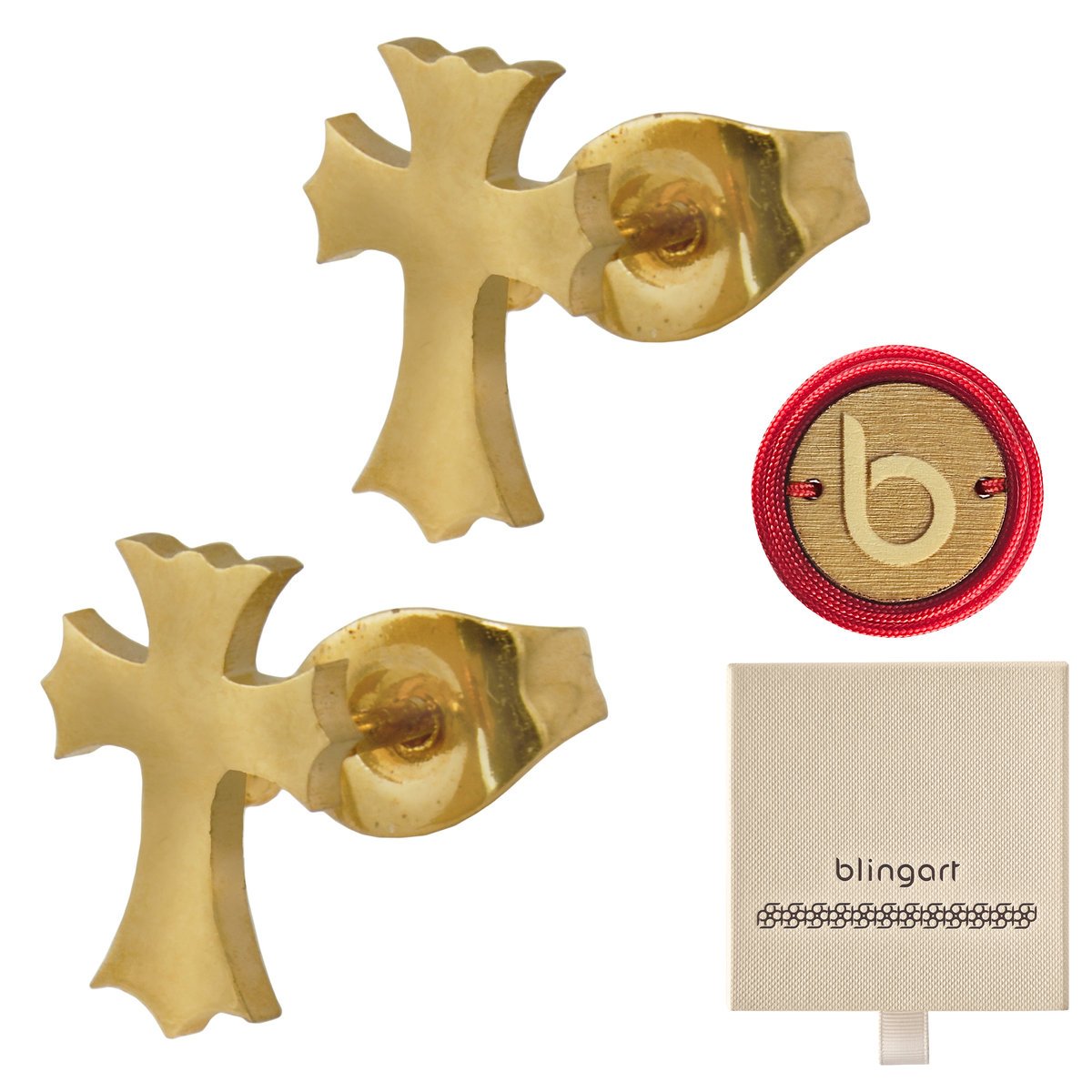 Kolczyki krzyż ze stali chirurgicznej pozłacane