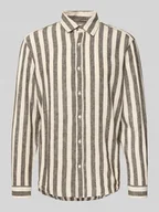 Koszule męskie - Koszula lniana o kroju tailored fit z kołnierzykiem typu kent - miniaturka - grafika 1