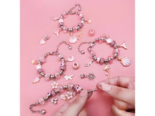 Zestaw Do Tworzenia Robienia Biżuterii, Bransoletek, Charmsy, Zawieszki, Koraliki NIEBIESKO-RÓŻOWY MIX + Etui - Masy plastyczne - miniaturka - grafika 9