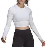 Koszulki sportowe damskie - Koszulka adidas Fast Flower Crop Long Sleeve Running Tee HB9237 - biała - miniaturka - grafika 1