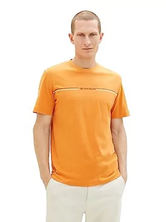 Koszulki męskie - T-shirt męski TOM TAILOR z nadrukiem w paski i logo, 32243-pomidorowy krem pomarańczowy, XL - grafika 1