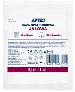 Gaza opatrunkowa jałowa 0,5m2 Apteo 1 szt. - Apteczki i materiały opatrunkowe - miniaturka - grafika 1
