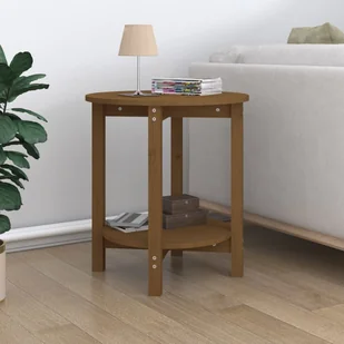 Stolik kawowy miodowy brąz Ø 55x60 cm lite drewno sosnowe - Ławy i stoliki kawowe - miniaturka - grafika 1