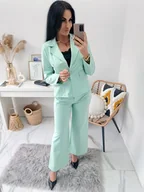 Marynarki i żakiety damskie - NOWOŚĆ BAWEŁNIANY GARNITUR DAMSKI DAYANA MARYNARKA + SPODNIE Z SZEROKĄ NOGAWKĄ I PASKIEM - MIĘTOWY - MODA ITALIA - miniaturka - grafika 1