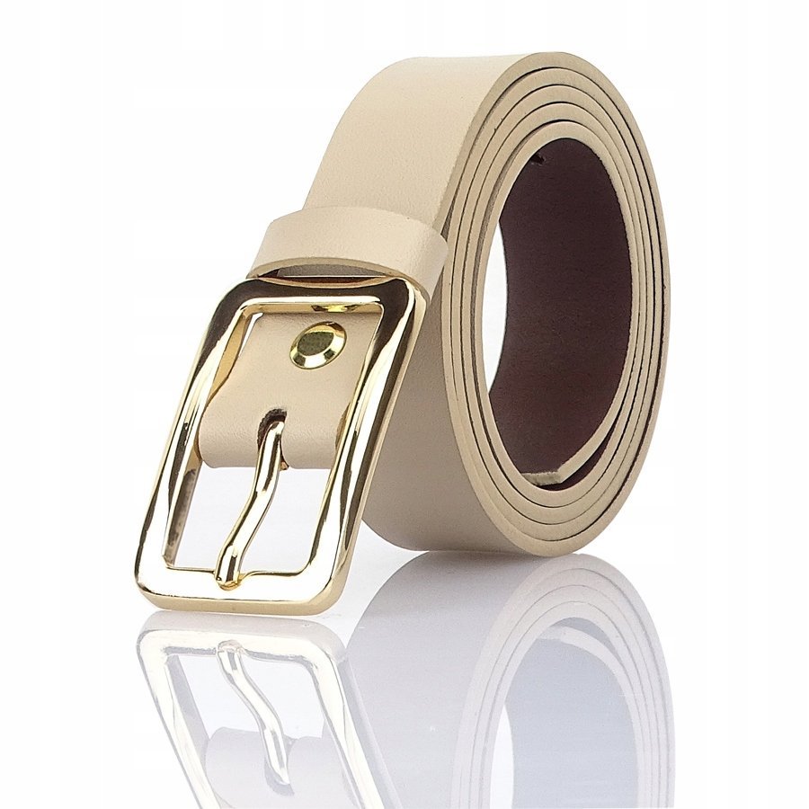 Pasek DAMSKI beżowy KLAMRA złota Gracio 90cm