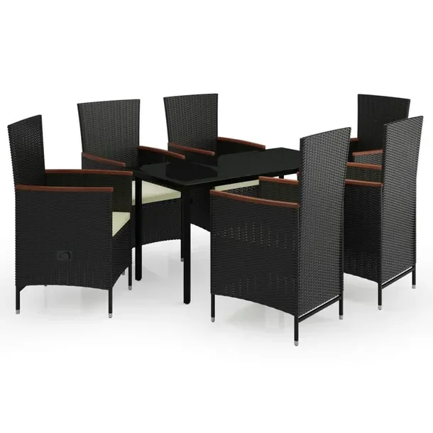 Stylowy zestaw mebli ogrodowych czarny z kremowymi poduszkami 140x70x74 cm