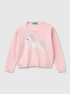 Benetton Sweter w kolorze jasnoróżowym - Bluzy i sweterki niemowlęce - miniaturka - grafika 1
