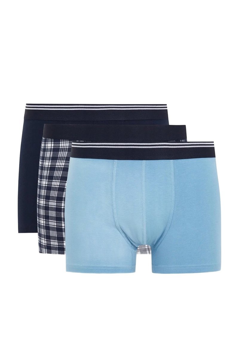 DEFACTO BOKSERKI MĘSKIE ZESTAW 3 SZTUK WZÓR KRATKA I GŁADKIE M 5DA