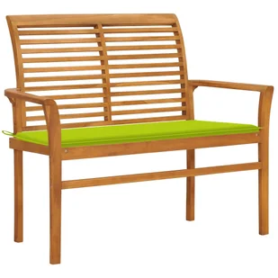Ławka ogrodowa z jasnozieloną poduszką, 112 cm, drewno tekowe - Ławki ogrodowe - miniaturka - grafika 1