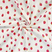 Pasmanteria - Muślin double gauze drukowany w truskawki - miniaturka - grafika 1