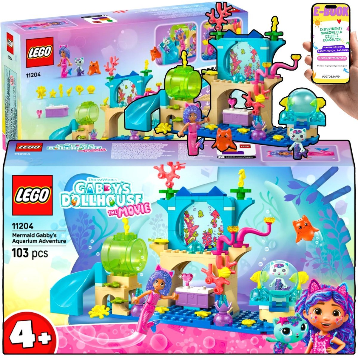 LEGO® DLA DZIEWCZYNKI KOCI DOMEK GABI BAJKOWA PODWODNA PRZYGODA SYRENKI GABI (11204) Zjeżdżalnia, skarb, kotki i magiczne detale + EBOOK