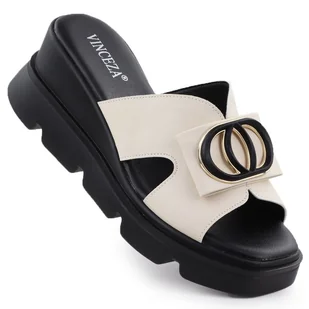 Klapki damskie na koturnie kremowe Vinceza 58464 kremowy - Klapki i japonki damskie - miniaturka - grafika 1