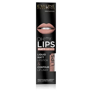 Eveline Oh My Lips zestaw do makijażu ust Liquid Matt Lipstick matowa pomadka 4,5 ml + Contour Lip Liner konturówka 01 Neutral Nude 1szt - Palety i zestawy do makijażu - miniaturka - grafika 1