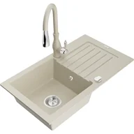 Zlewozmywaki z baterią - Mexen Pablo zlewozmywak granitowy 1-komorowy z ociekaczem i baterią kuchenną Savita, beżowy - miniaturka - grafika 1