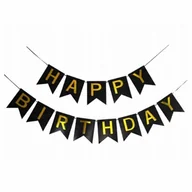 Dekoracje sali - Baner girlanda dekoracja urodzinowa napis Happy Birthday czarny złoty duży - miniaturka - grafika 1