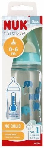 Butelka szklana 240 ml FC+ ze wskaź. temp. latex 1M turkus Nuk