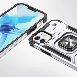 Wozinsky Ring Armor etui iPhone 14 pancerny pokrowiec uchwyt magnetyczny ring srebrne - Etui i futerały do telefonów - miniaturka - grafika 2