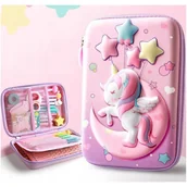 Piórniki - USZTYWNIANY DWUKOMOROWY PIÓRNIK 3D JEDNOROŻEC PR07 - miniaturka - grafika 1