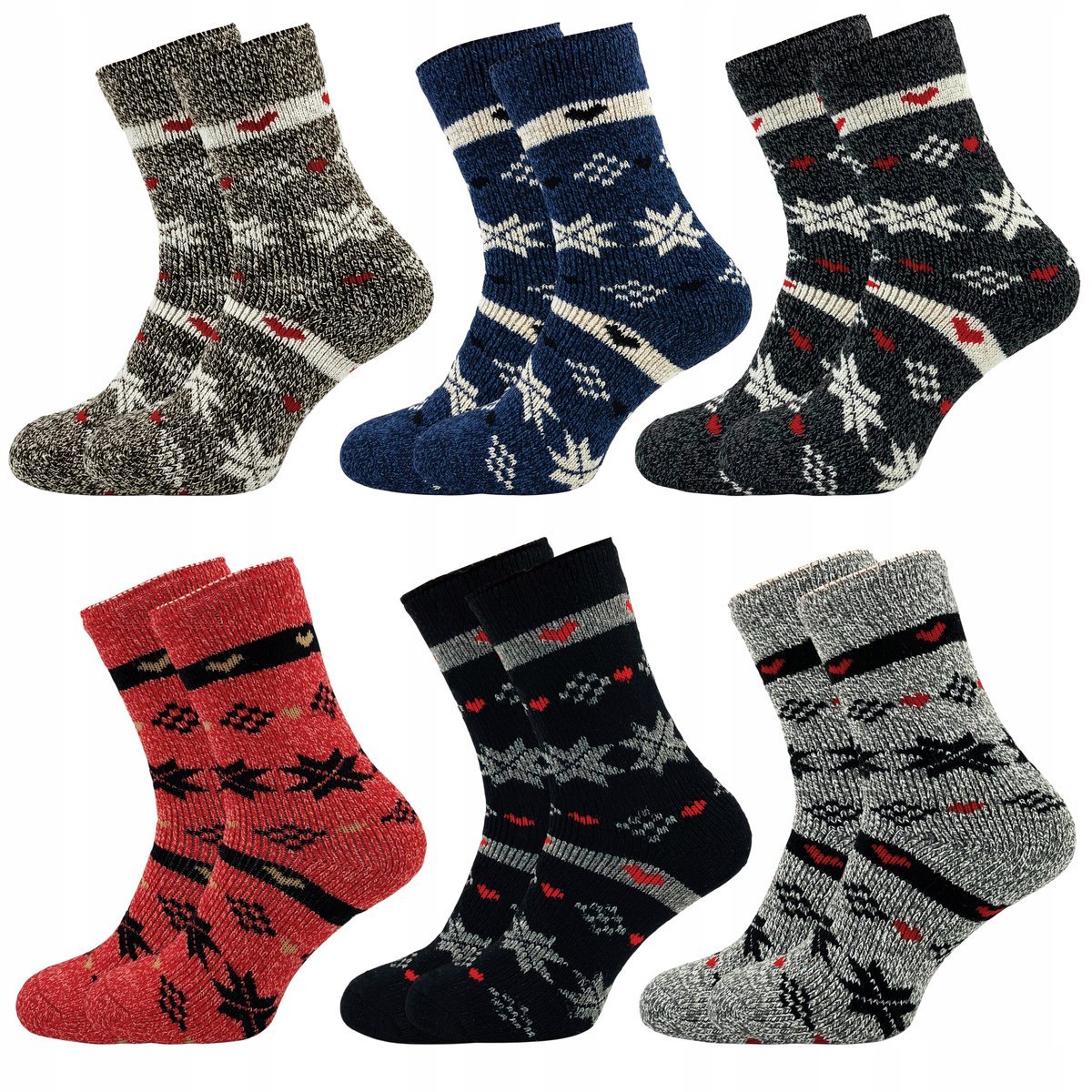 Zestaw 6 par DAMSKIE wełniane skarpety Ocieplane Grube ALPAKA 35-38