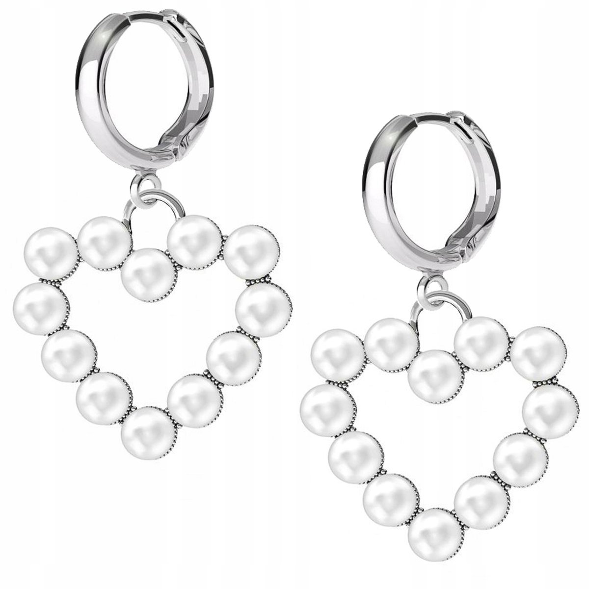 Kolczyki srebrne Serce z Perłami 925