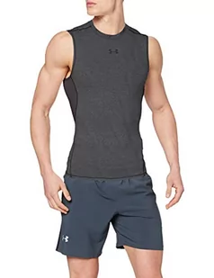 Under Armour Męska koszulka kompresyjna Heatgear Armour, bez rękawów, koszulka funkcyjna, wygodna koszulka typu tank top z kompresyjnym dopasowaniem szary szary (Carbon Heather/Black 090) XL - Koszulki sportowe męskie - miniaturka - grafika 1