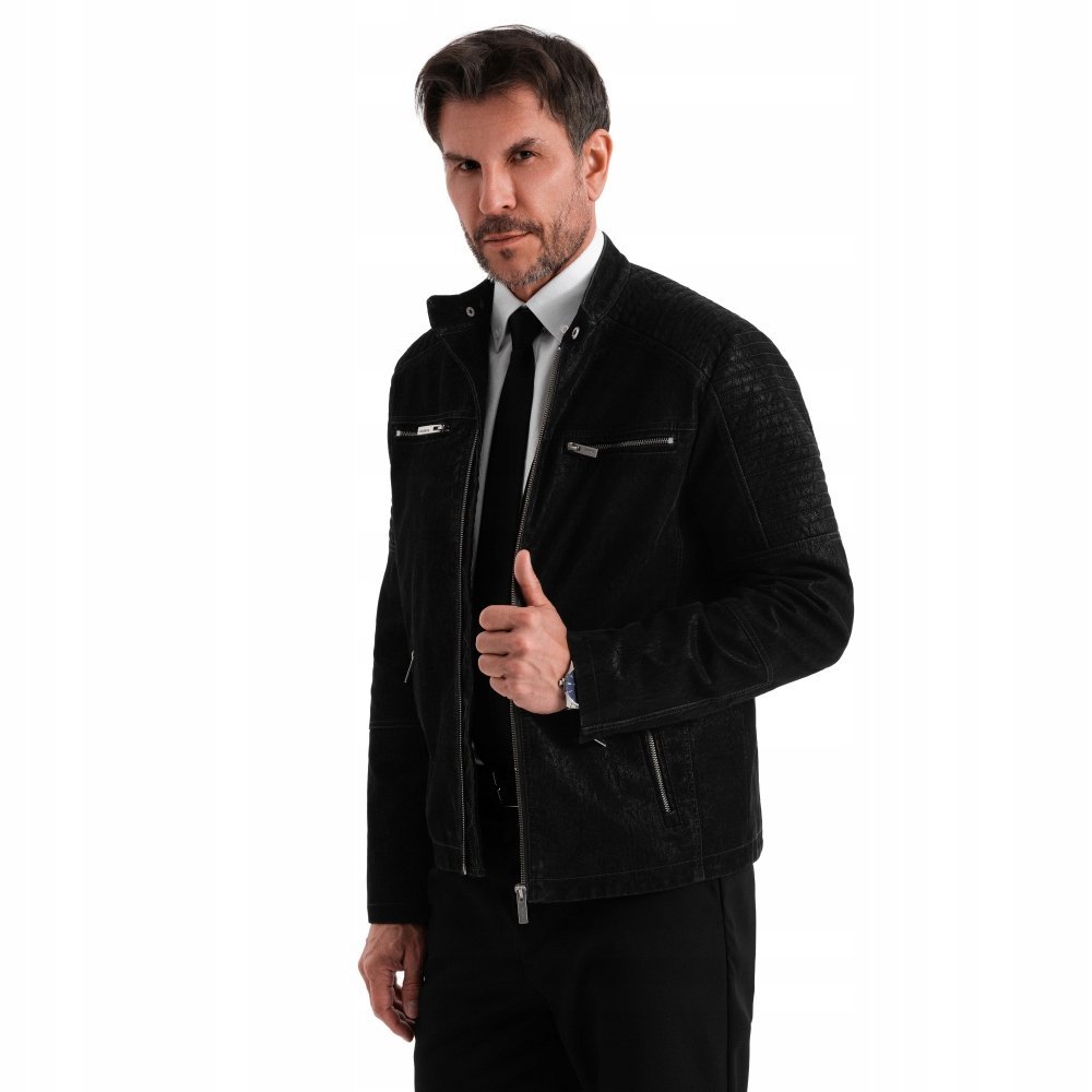 Kurtka męska biker ze stójką w stylu retro czarna V2 OM-JAFL-0197 S