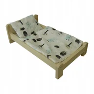 Domki dla lalek - ŁÓŻECZKO DREWNIANE DUŻE + POŚCIEL BIAŁY LAS - miniaturka - grafika 1