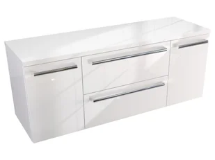 Szafka Wisząca Z Blatem ATH 120 cm D - Biały Wysoki Połysk - Uchwyty Chromowane - Szafki łazienkowe - miniaturka - grafika 1