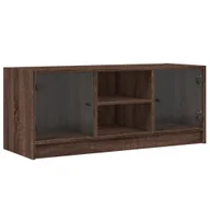 Szafki RTV - vidaXL Szafka pod TV ze szklanymi drzwiami w kolorze brązowego dębu 102x37x42 cm - miniaturka - grafika 1