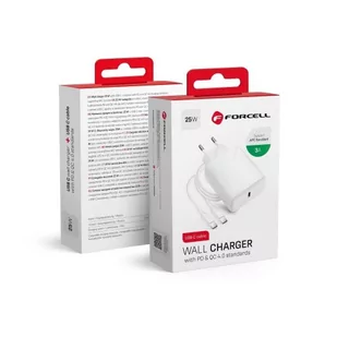 Forcell Ładowarka sieciowa Ze Złączem Usb-C I Kablem Usb-C - 3a 25w Z Funkcją Ładowania Pd I Qc 4.0 - Ładowarki do telefonów - miniaturka - grafika 1