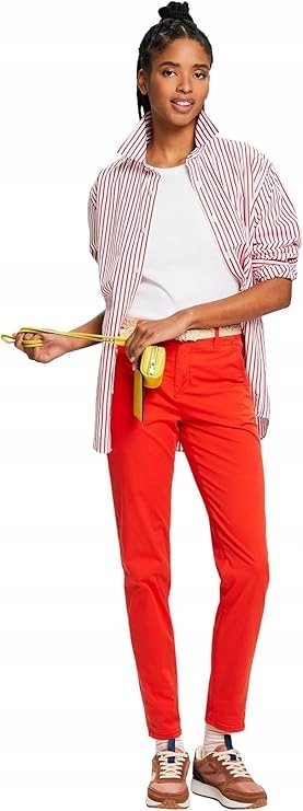 ESPRIT PROSTE SPODNIE CASUAL W KORALOWYM KOLORZE Z PASKIEM 32/34 7AA