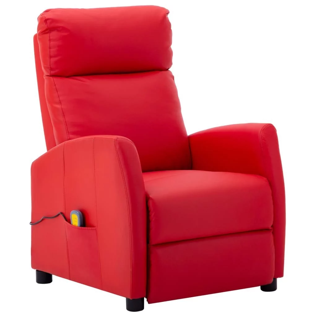 vidaXL Rozkładany fotel masujący, czerwony, ekoskóra