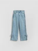 Spodnie i spodenki dla dziewczynek - Reserved - Jeansy straight z kokardkami - niebieski - miniaturka - grafika 1