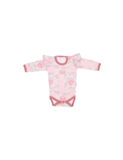 Body dla niemowląt - Mamatti Body niemowlęce bawełniane długi rękaw kwiaty różowe, Rozmiar: 68 - grafika 1