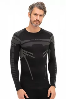 Bluzy sportowe męskie - Bluza termoaktywna męska Brubeck Dry LS15700 czarny/grafit - grafika 1