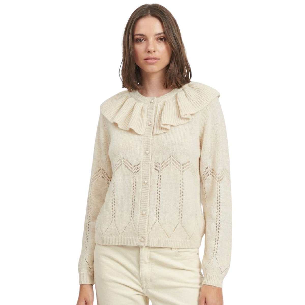 Sweter damski Vila Chrissy kremowy z wełną i alpaką-M