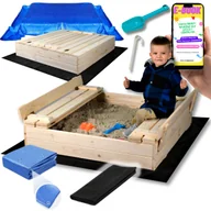 Place zabaw - MOCNA DUŻA PIASKOWNICA DREWNIANA DLA DZIECI Zamykana 100 cm PREMIUM PREZENT DLA DZIECKA + EBOOK - miniaturka - grafika 1