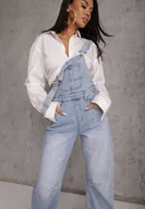 Spodnie damskie - Niebieskie Jeansy Ogrodniczki z Nogawką Balloon z Bawełną Vimalliene - miniaturka - grafika 1