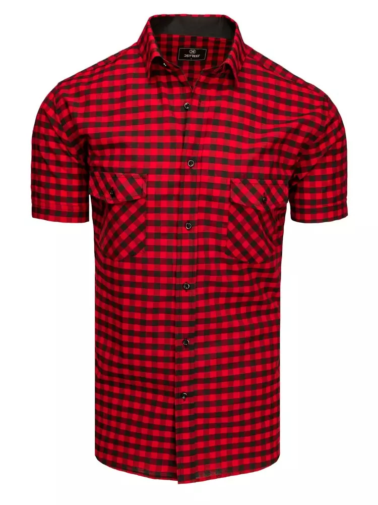 Czarno-czerwona koszula męska z krótkim rękawem w kratkę Dstreet KX0955 -  Ceny i opinie na Skapiec.pl