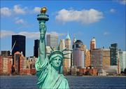 Plakaty - Galeria Plakatu, Plakat, Nowy Jork, Statua Wolności Manhattan Skyline, 30x20 cm - miniaturka - grafika 1